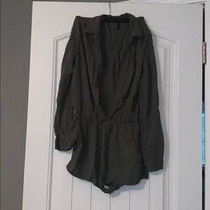Army Green Button Up Romper